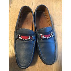 Gucci Blue Leather Loafer with Blue & Red Strap
